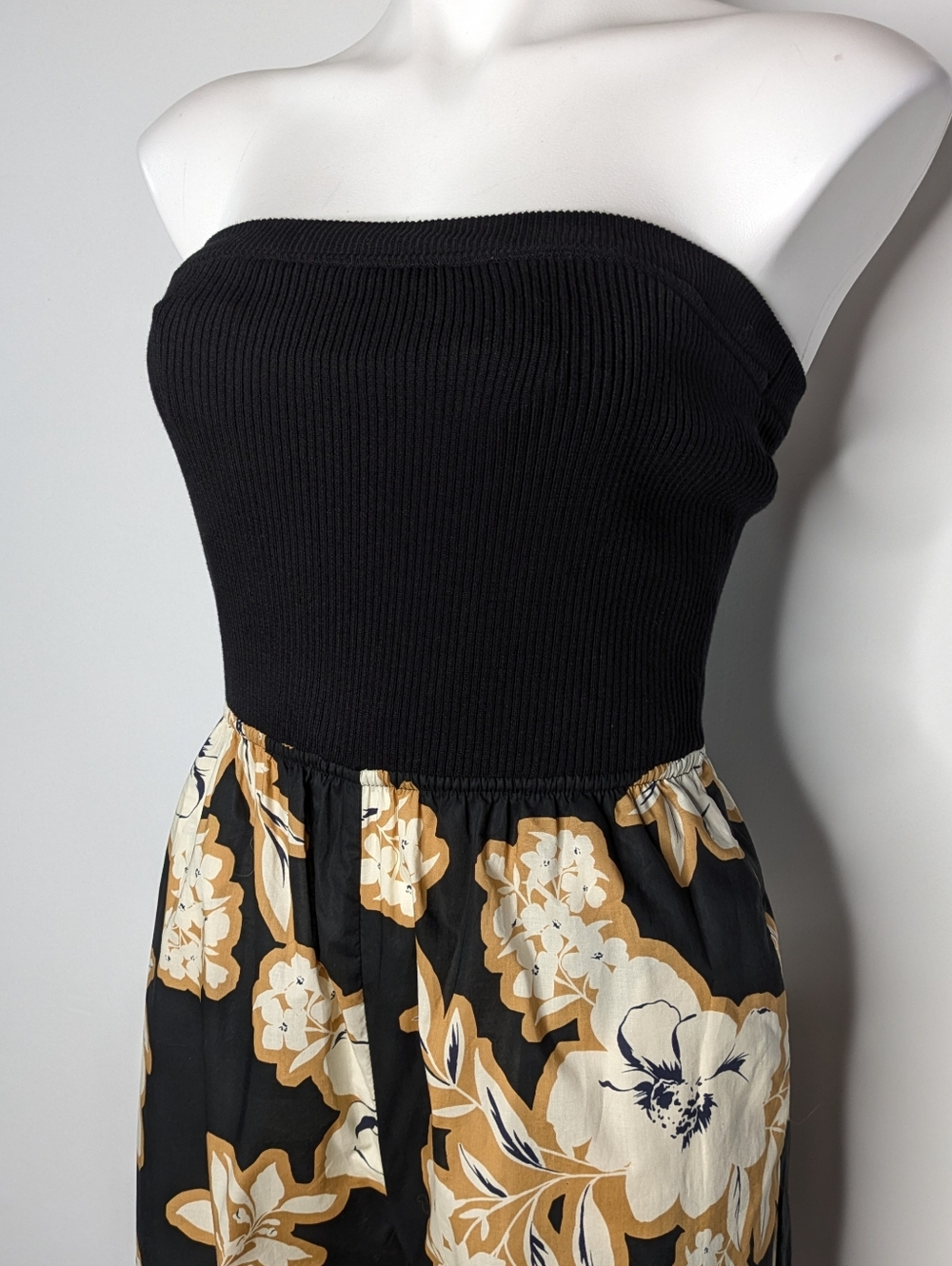 Evereve Black Cream Tan Floral Strapless Jumpsuit XS - Picture 2 of 13